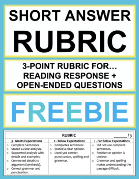 Reading Response Short Answer Rubric Freebie by English With Ease