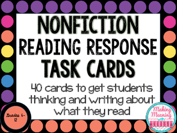 Preview of Reading Response Task Cards (NONFICTION) for Middle and High School