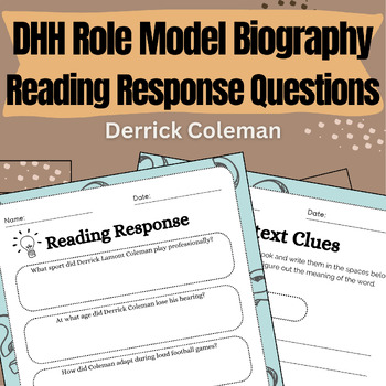 Preview of Reading Response Worksheets for DHH Role Model Biography - Derrick Coleman