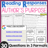 Reading Responses - Author's Purpose - Task Cards