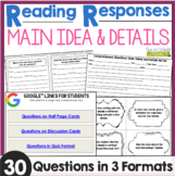 Reading Responses - Main Idea and Details - Task Cards