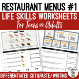 Reading Restaurant Menus #1 Worksheets