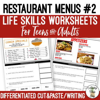 Preview of Reading Restaurant Menus #2 Worksheets