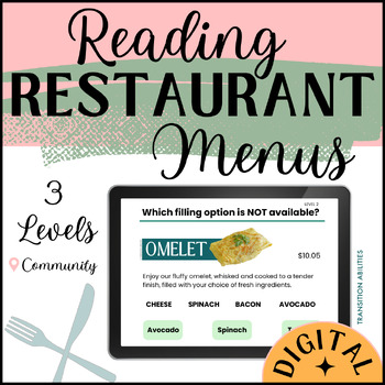 Preview of Reading Restaurant Menus | 3 Levels | Functional Reading DIGITAL Activity