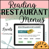 Reading Restaurant Menus | 3 Levels | Functional Reading D