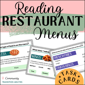 Preview of Reading Restaurant Menus | 3 Levels | Functional Reading TASK CARDS Activity