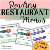 Reading Restaurant Menus | 3 Levels | Functional Reading T