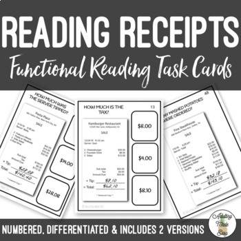 Preview of Reading Restaurant Receipts Task Cards