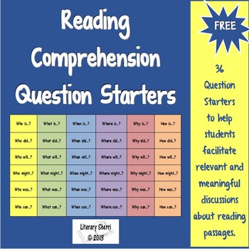 Reading Prehension Question Starters Grades 5 6 7 8