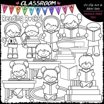 student reading clipart black and white