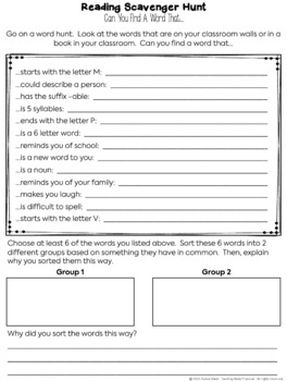 Reading Scavenger Hunt, Book Word Hunt for 3rd, 4th, 5th Grade | TPT