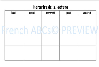 Preview of Reading Schedule | Horraire pour la lecture (For English and French Classes)