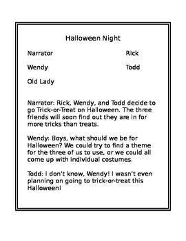 Preview of Reading Script- Halloween Night