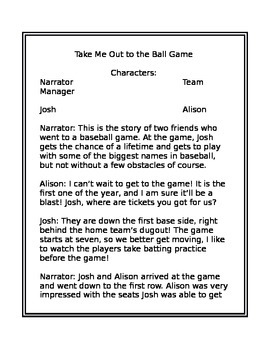 Preview of Reading Script- Take Me Out To The Ball Game