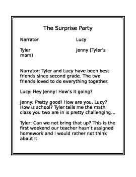 Preview of Reading Script- The Surprise Party