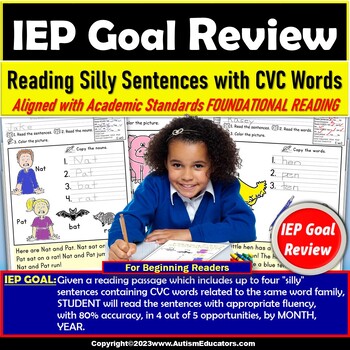 Preview of Reading Sentences with CVC Words for Fluency IEP Goal Review Packet for Autism