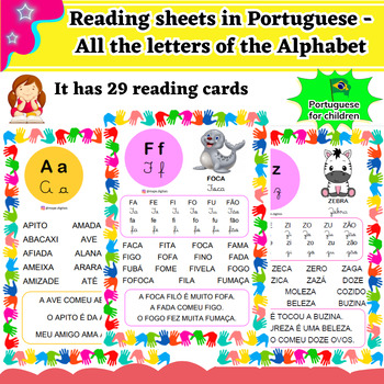 Preview of Reading Sheets - Contains All Letters of the Alphabet (Portuguese)