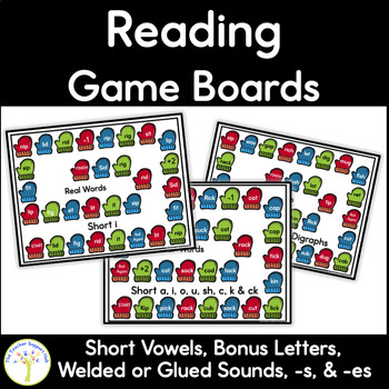 Preview of Reading Short Vowels with Digraphs and Welded Sounds Board Game Winter