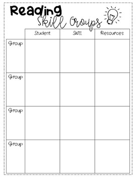 Preview of Reading Skill Group Organizer
