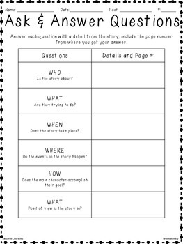 Reading Skills - Ask & Answer Questions by Miss Fox | TpT