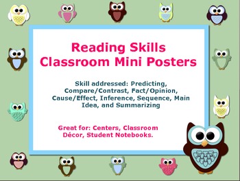 Preview of Reading Skills Classroom Mini Posters 10 mini posters for Reading centers.