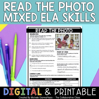 Preview of Reading Skills Practice | Read the Photo Mixed ELA Skills | Great for Test Prep