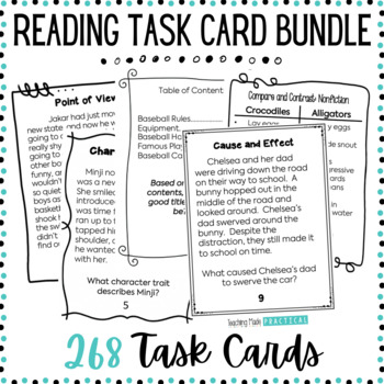 Preview of Reading Skills Task Card Bundle - Character Traits, Text Features, and More