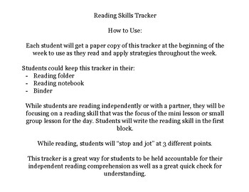 Preview of Reading Skills Tracker