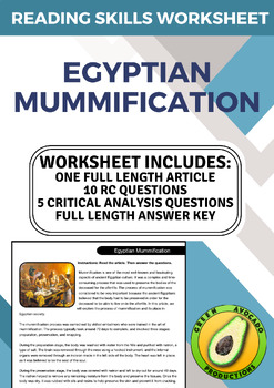 Preview of Reading Skills Worksheet: Egyptian Mummification
