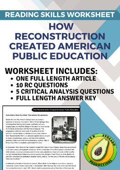 Preview of Reading Skills Worksheet: How Reconstruction Created American Public Education