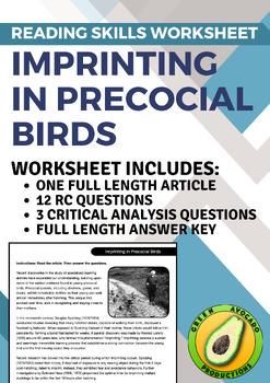 Preview of Reading Skills Worksheet: Imprinting in Precocial Birds