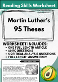Reading Skills Worksheet: Martin Luther's 95 Theses
