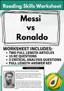 Preview of Reading Skills Worksheet: Messi vs Ronaldo