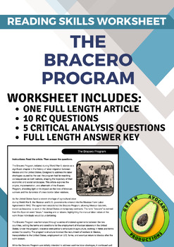 Preview of Reading Skills Worksheet: The Bracero Program
