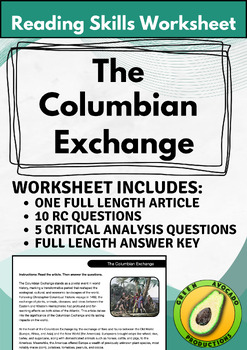 Preview of Reading Skills Worksheet: The Columbian Exchange