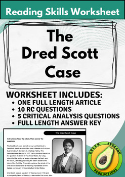 Preview of Reading Skills Worksheet: The Dred Scott Case