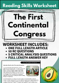 Reading Skills Worksheet: The First Continental Congress