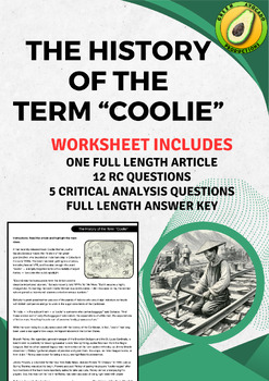 Preview of Reading Skills Worksheet: The History of the Term "Coolie"