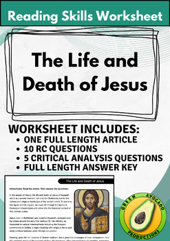 Preview of Reading Skills Worksheet: The Life and Death of Jesus