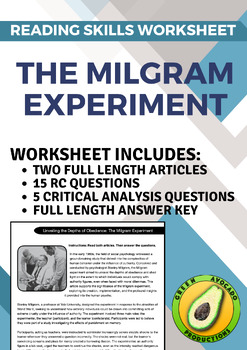 Preview of Reading Skills Worksheet: The Milgram Experiment