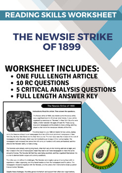 Preview of Reading Skills Worksheet: The Newsie Strike of 1899