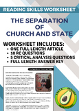 Reading Skills Worksheet: The Separation of Church and State