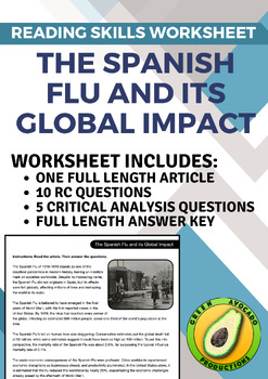 Preview of Reading Skills Worksheet: The Spanish Flu and its Global Impact