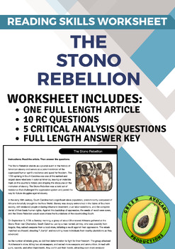 Preview of Reading Skills Worksheet: The Stono Rebellion