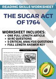 Reading Skills Worksheet: The Sugar Act of 1764