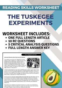 Preview of Reading Skills Worksheet: The Tuskegee Experiments
