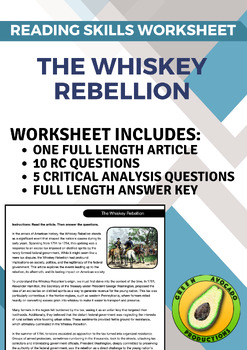 Preview of Reading Skills Worksheet: The Whiskey Rebellion