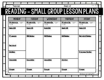 Preview of Reading Small Group Lesson Plans