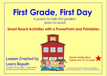 Preview of Beginning of the Year Reading Smart Board Lesson "First Grade, First Day" Poem