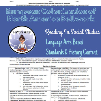 Preview of Social Studies Bellwork: European Colonization of North America {History Guru}